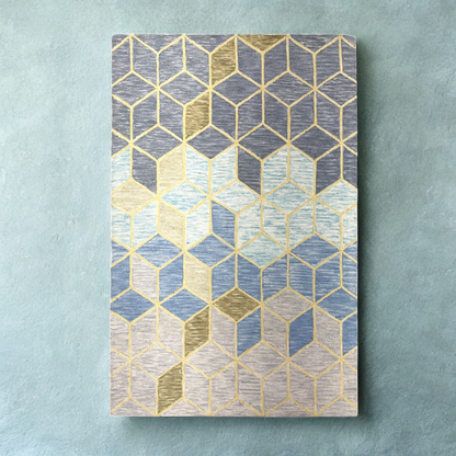 Golden Geometric Splendor Hand-Tufted NZ Wool Carpet